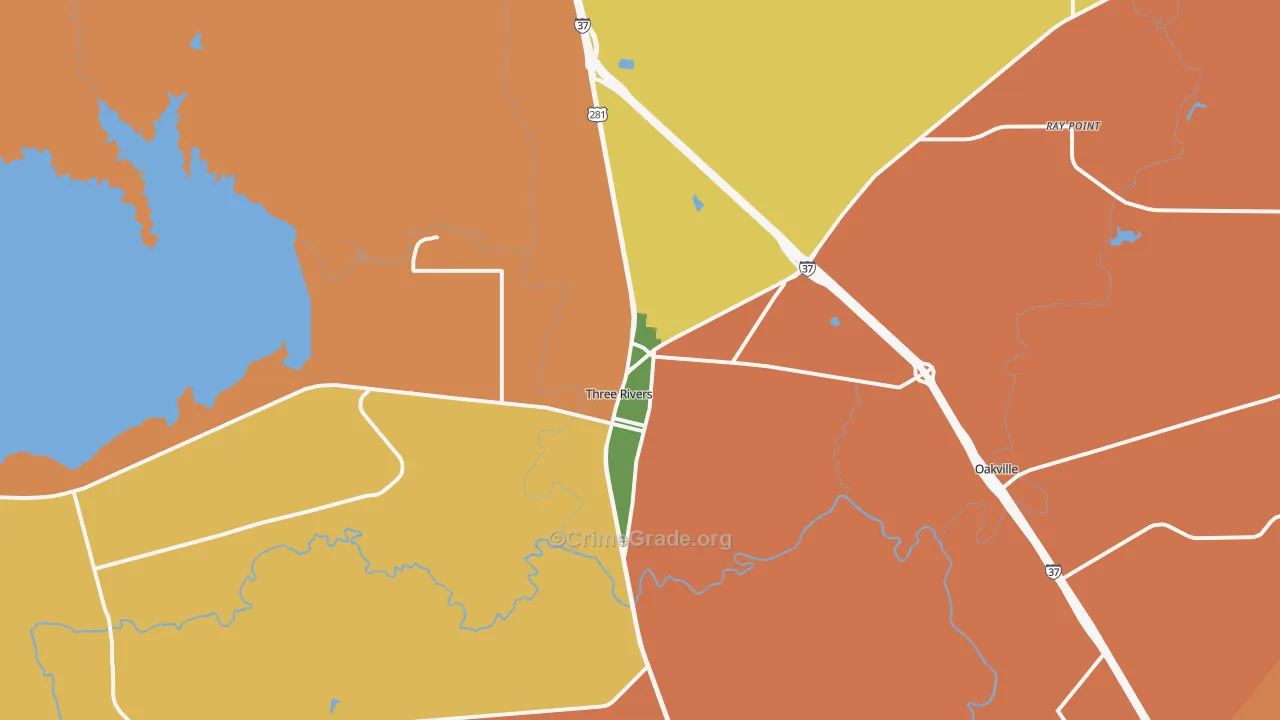 Three Rivers, TX Map of Vandalism Rates
