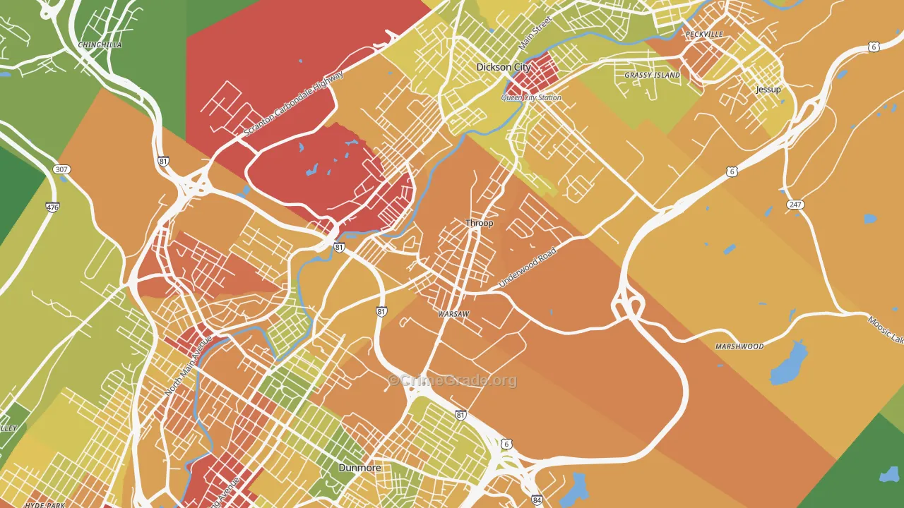 Throop, PA Map of Vandalism Rates