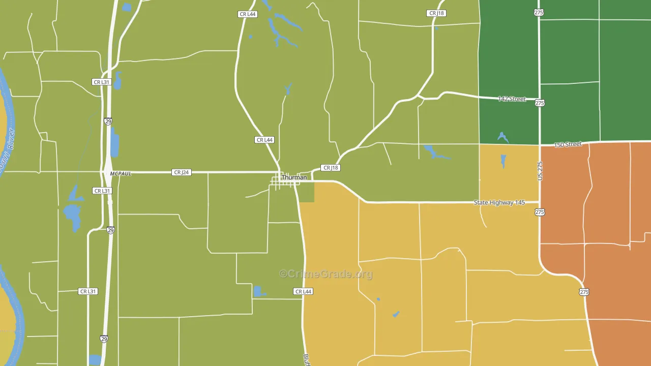Thurman, IA Map of Vandalism Rates