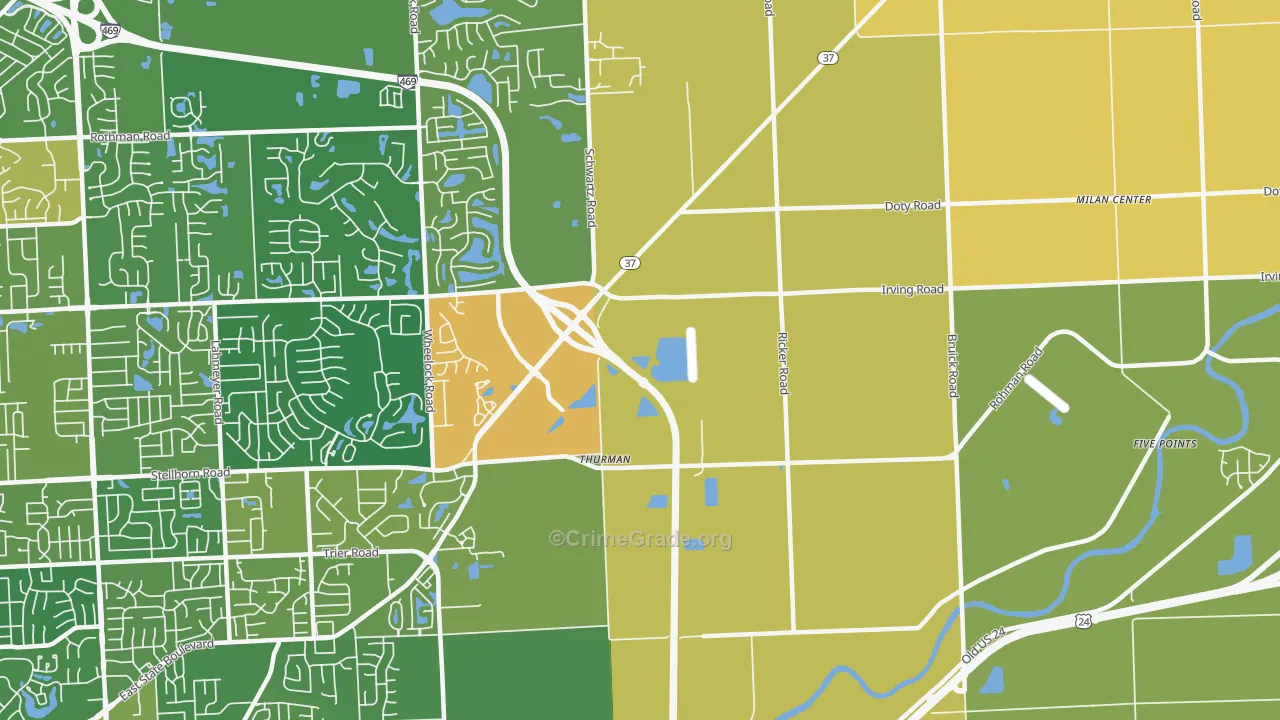 Thurman, IN Map of Vandalism Rates