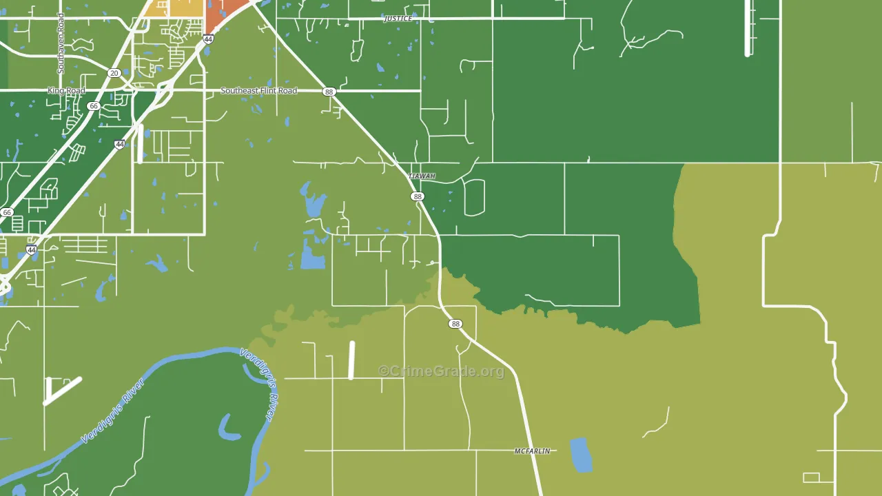 Tiawah, OK Map of Vandalism Rates