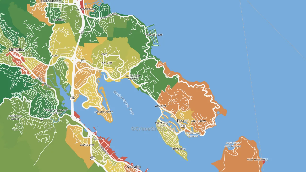 Tiburon, CA Map of Vandalism Rates