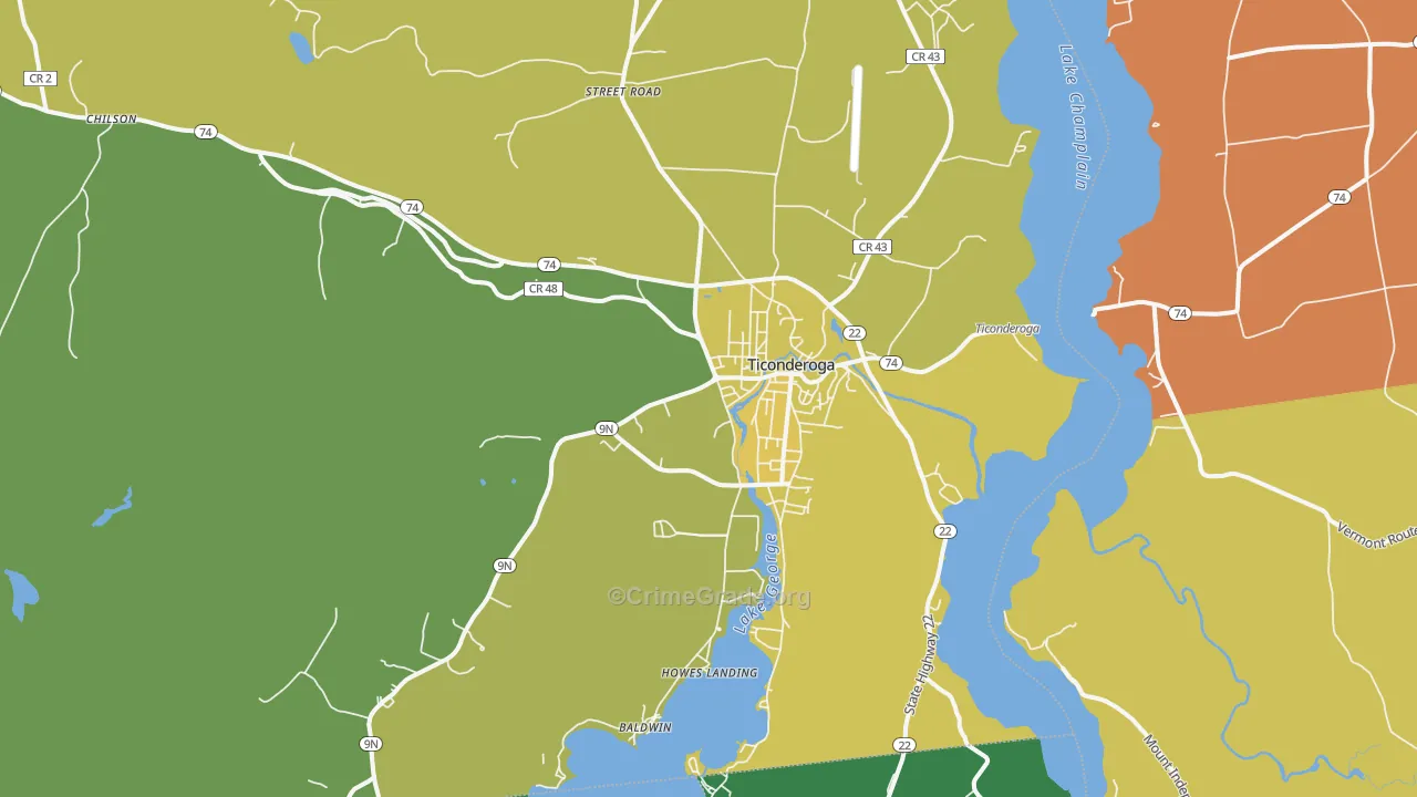 Ticonderoga, NY Map of Vandalism Rates