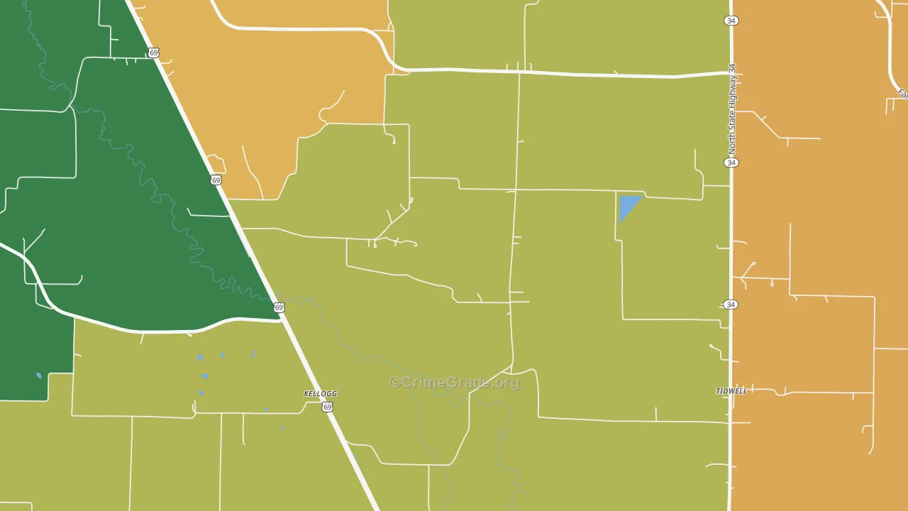 Tidwell, TX Map of Vandalism Rates