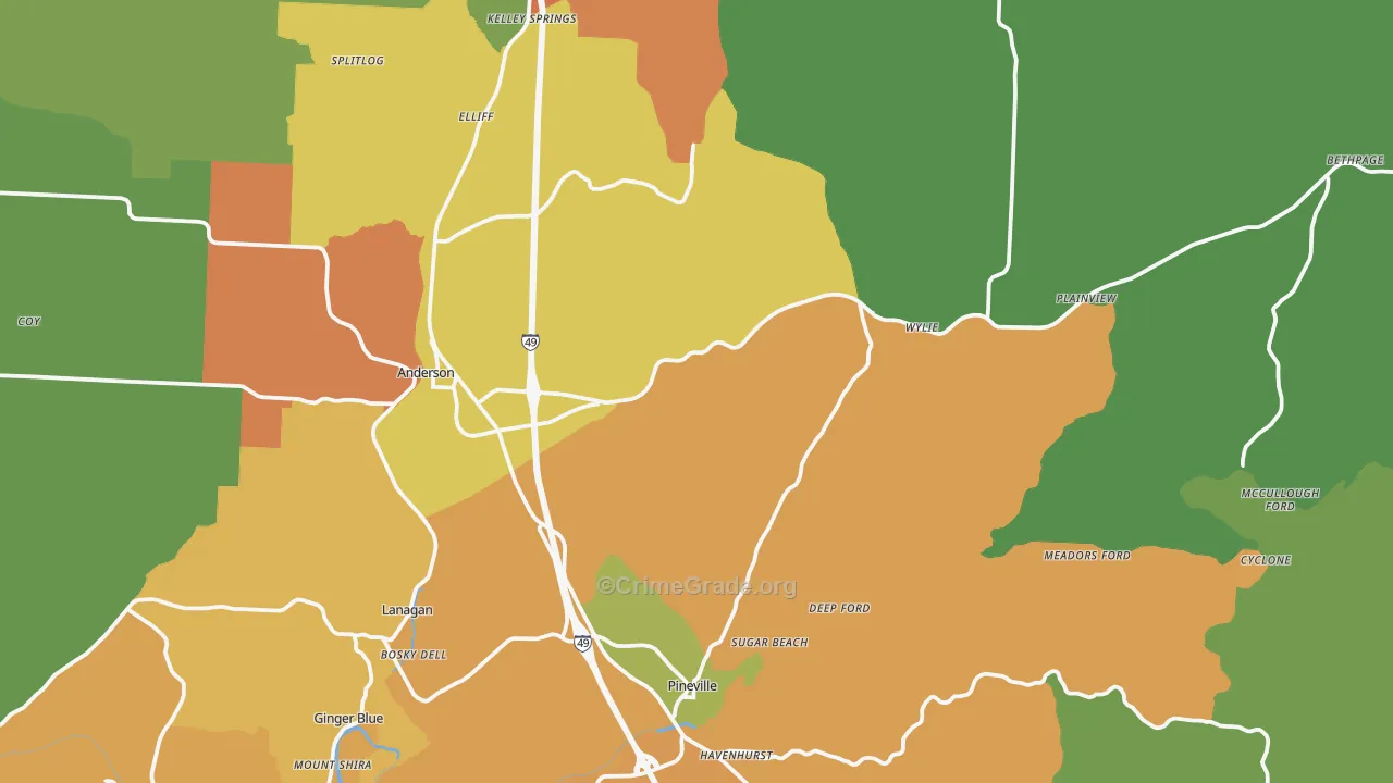 Tiff City, MO Map of Vandalism Rates
