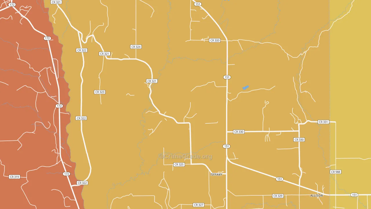 Tiffany, CO Map of Vandalism Rates