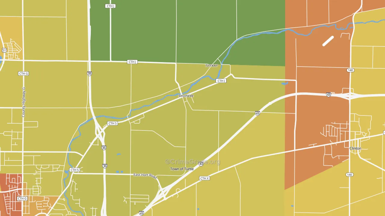 Tiffany, WI Map of Vandalism Rates