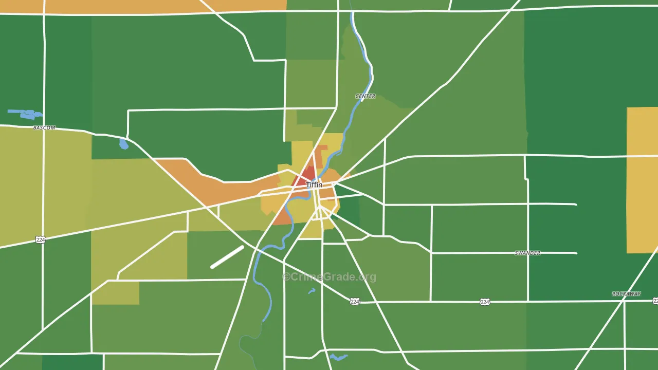 Tiffin, OH Map of Vandalism Rates