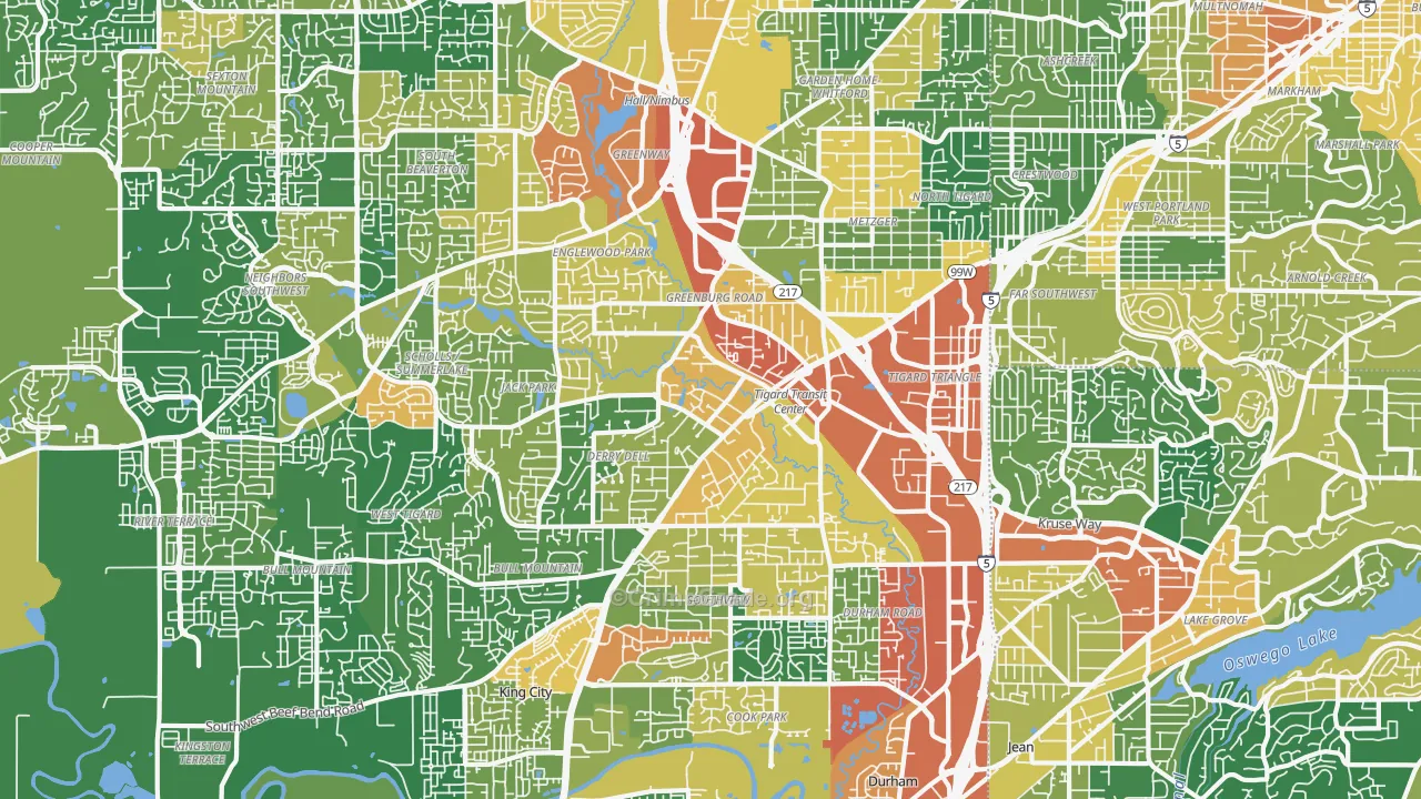 Tigard, OR Map of Vandalism Rates
