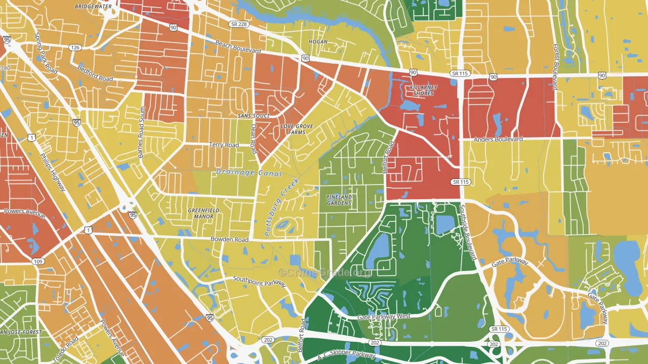 Tiger Hole-Secret Woods, Jacksonville, FL Map of Vandalism Rates