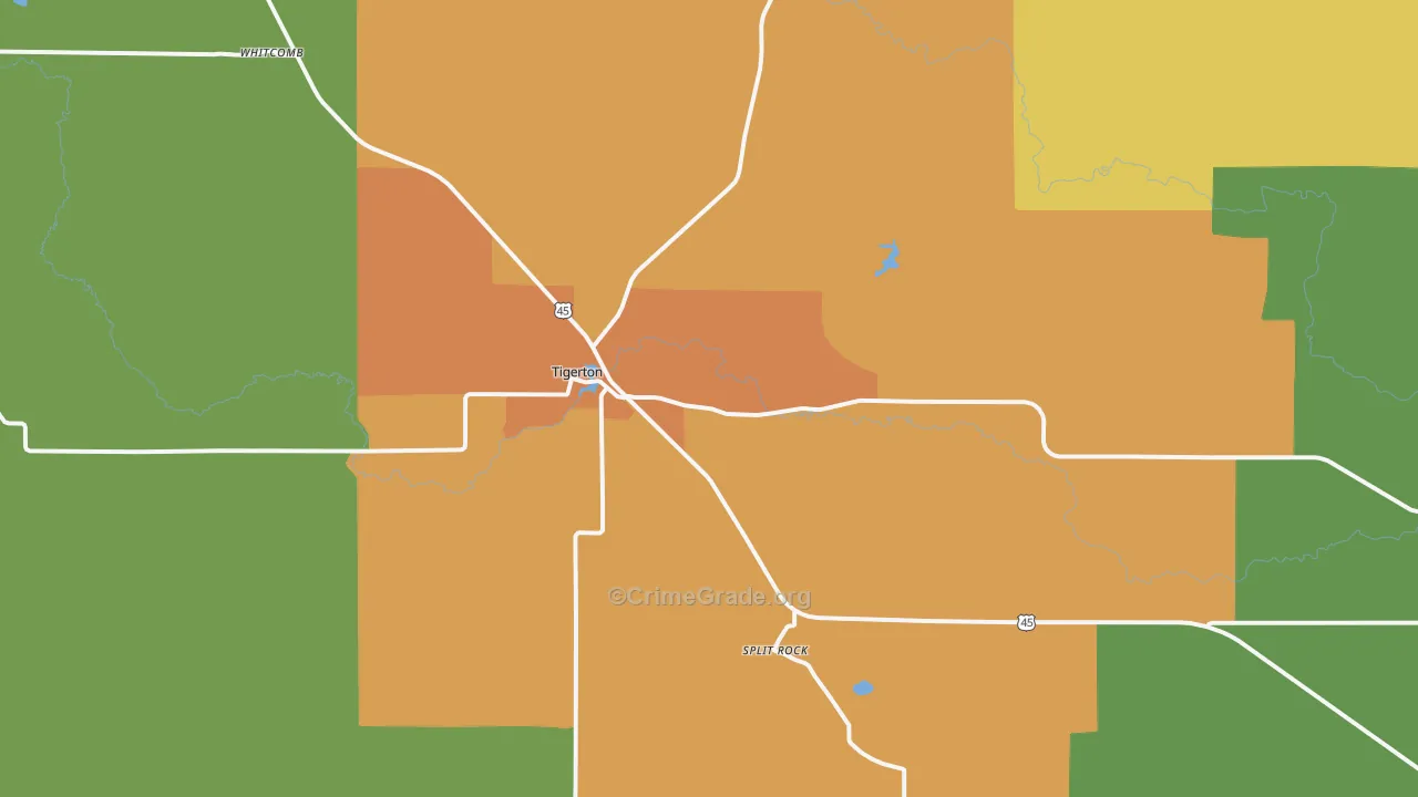 Tigerton, WI Map of Vandalism Rates
