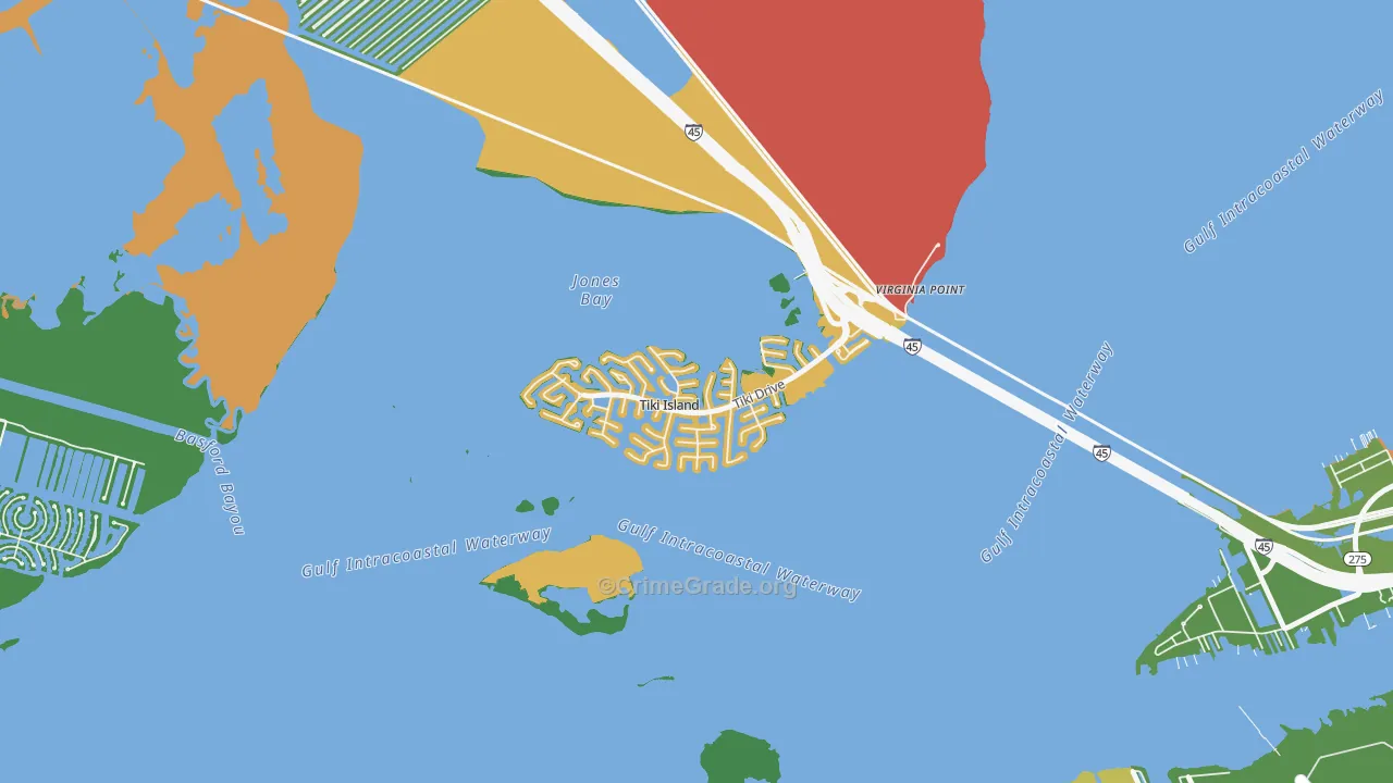 Tiki Island, TX Map of Vandalism Rates