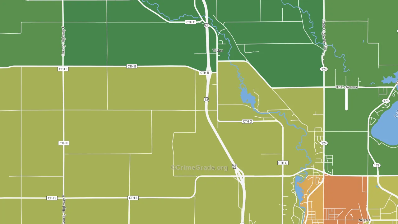 Tilden, WI Map of Vandalism Rates