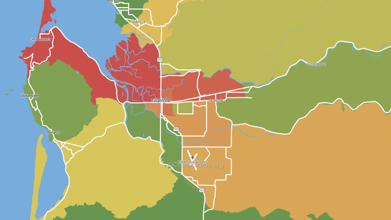 Tillamook, OR Map of Vandalism Rates