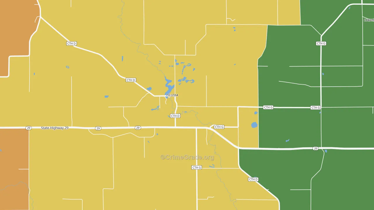 Tilleda, WI Map of Vandalism Rates
