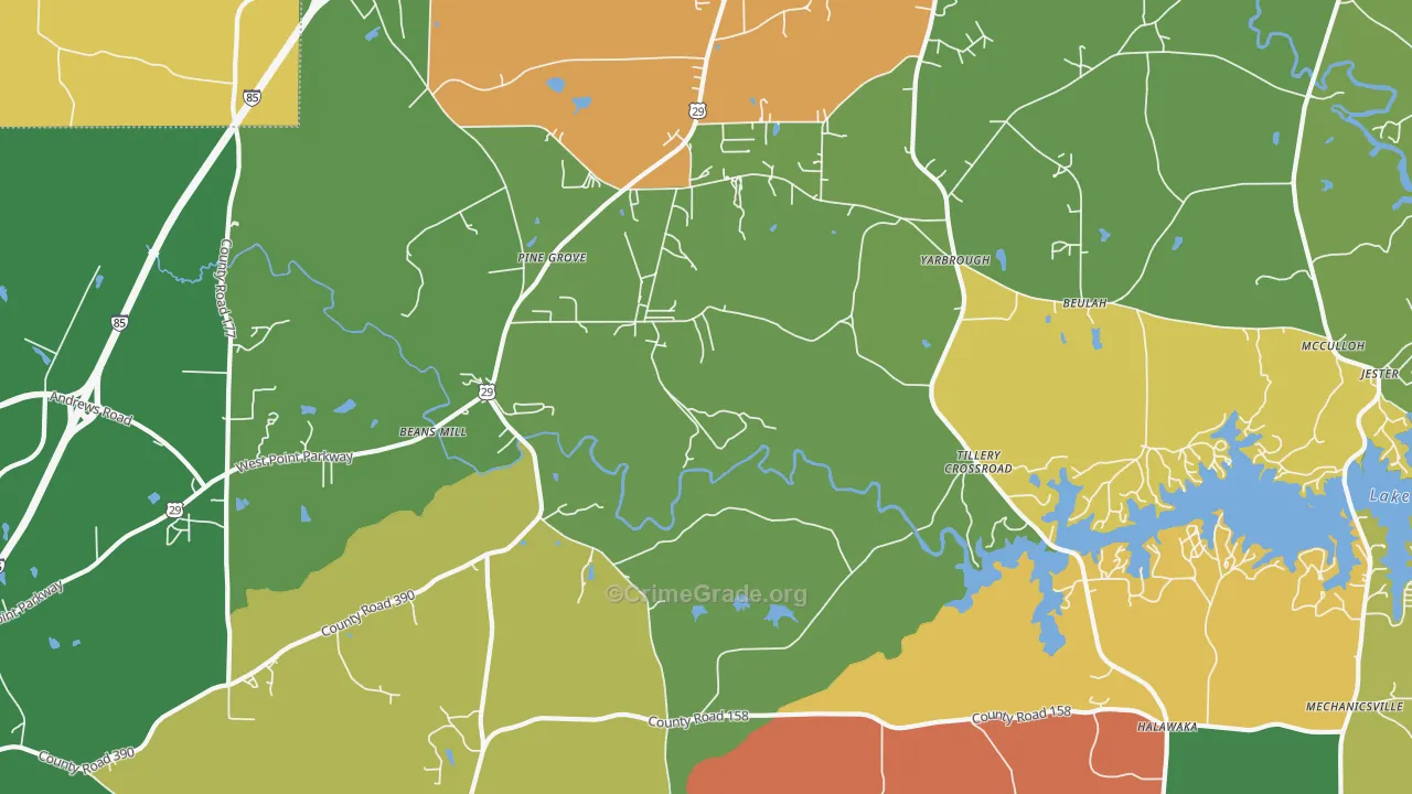 Tillery Crossroads, AL Map of Vandalism Rates