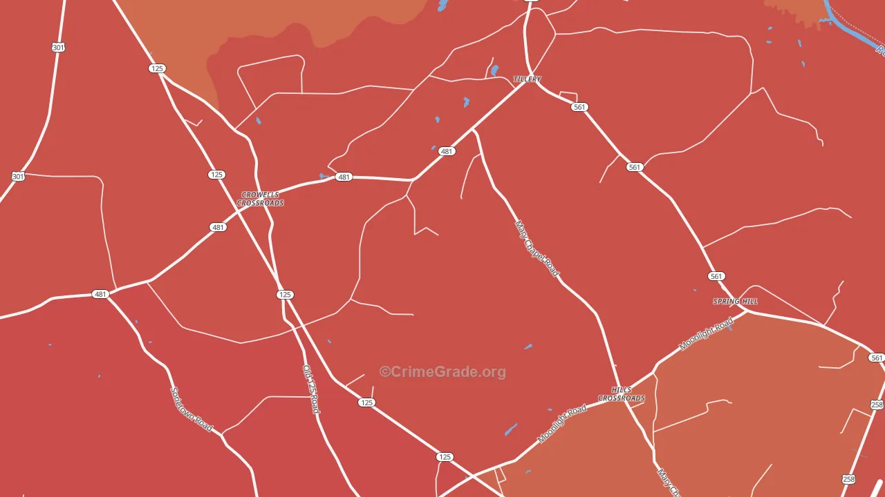 Tillery, NC Map of Vandalism Rates