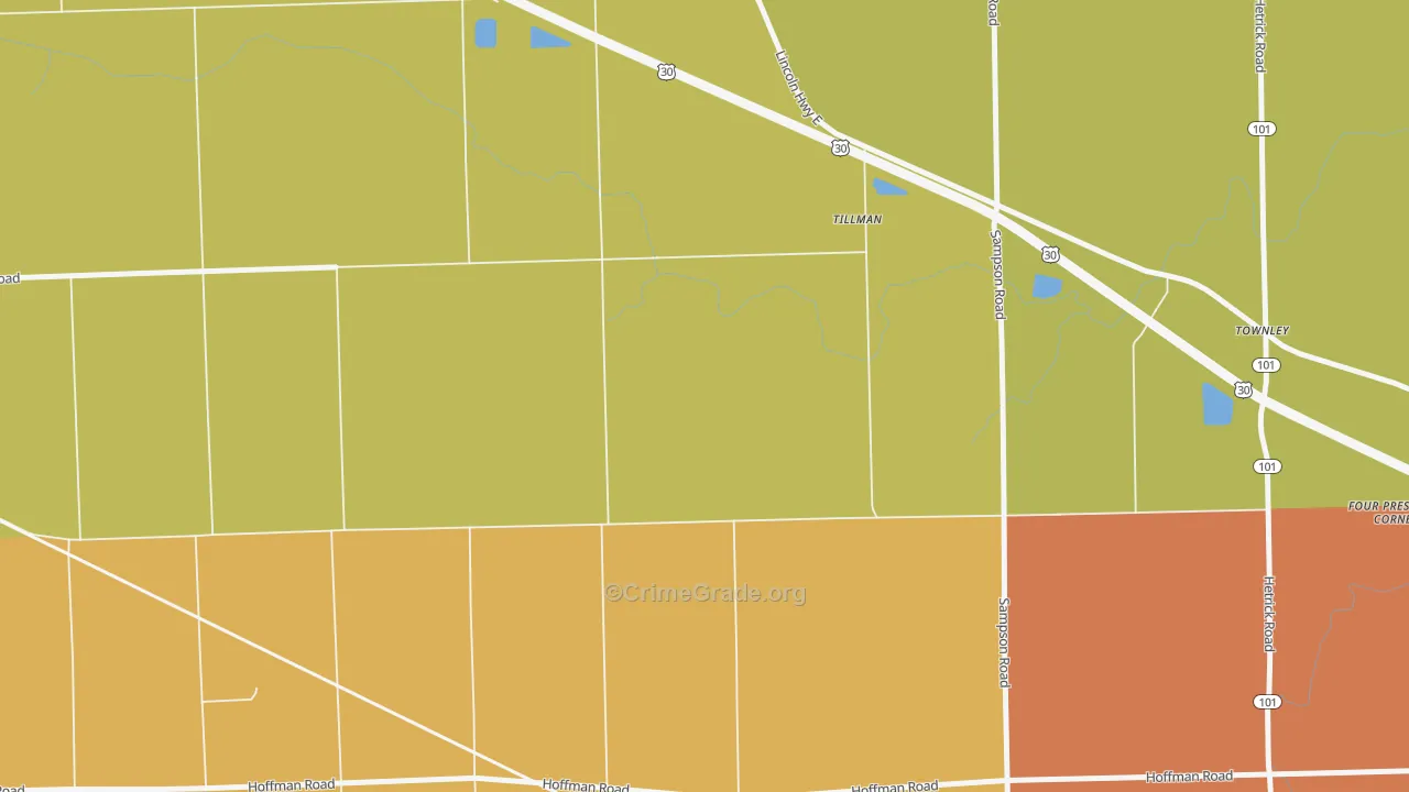 Tillman, IN Map of Vandalism Rates