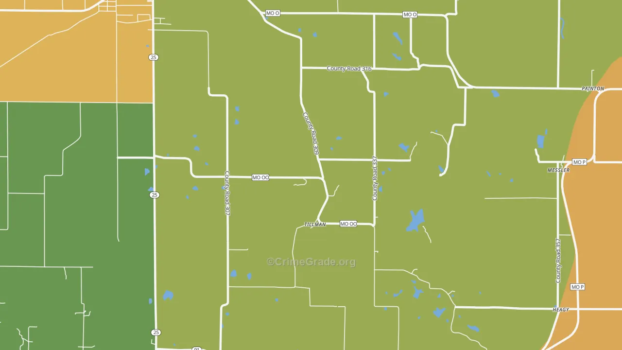Tillman, MO Map of Vandalism Rates