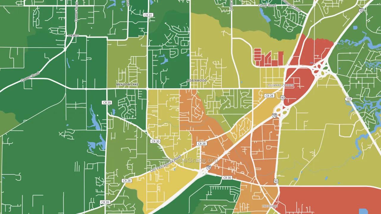 Tillmans Corner, AL Map of Vandalism Rates