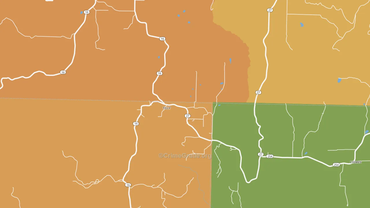 Tilly, AR Map of Vandalism Rates