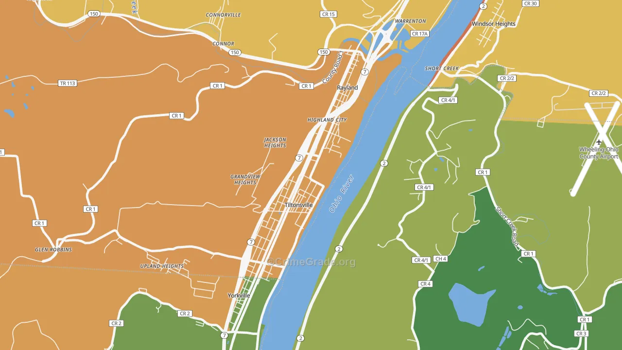 Tiltonsville, OH Map of Vandalism Rates