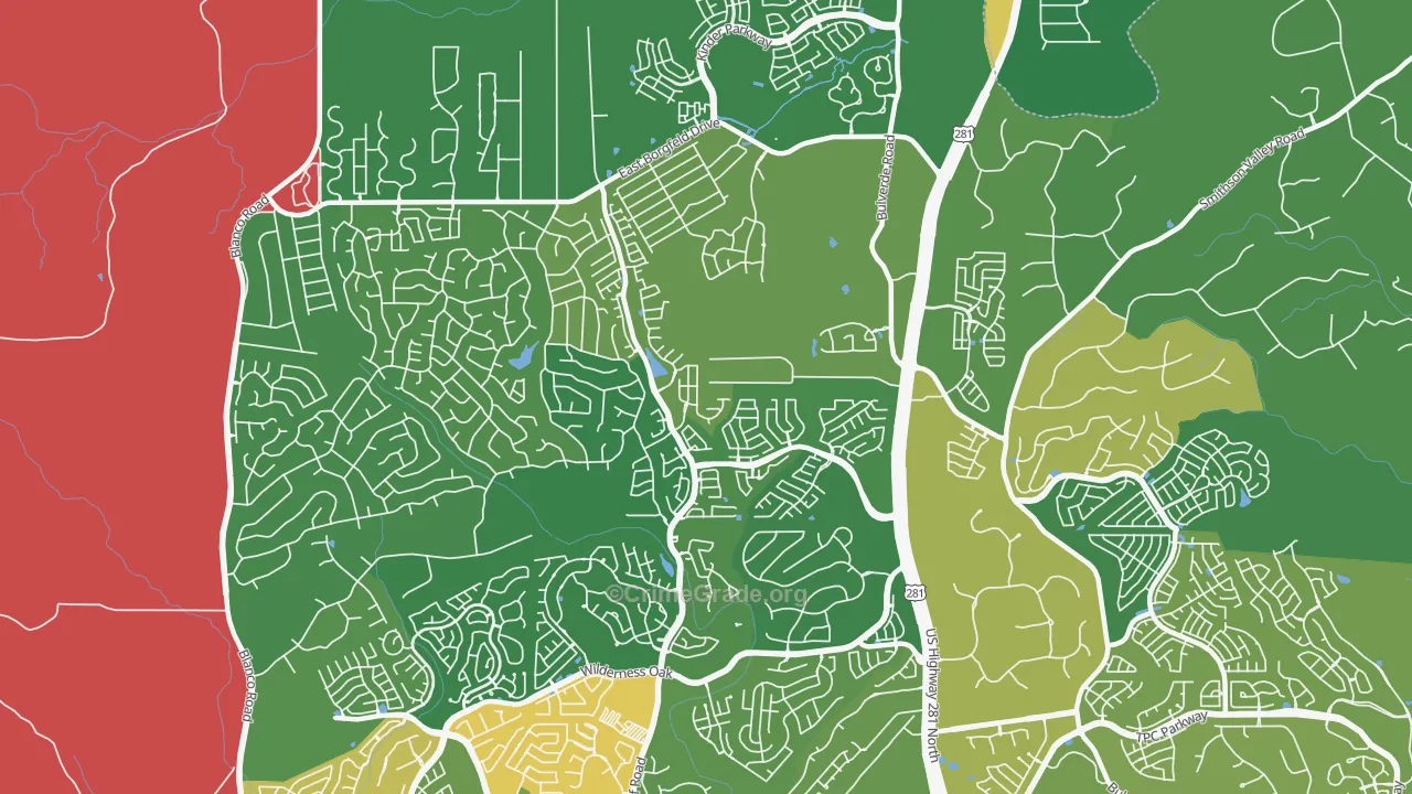 Timberwood Park, TX Map of Vandalism Rates