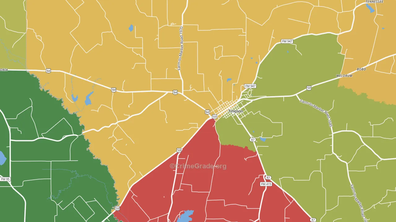 Timpson, TX Map of Vandalism Rates