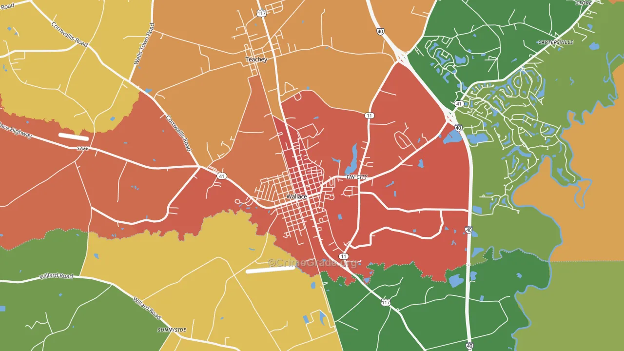 Tin City, NC Map of Vandalism Rates
