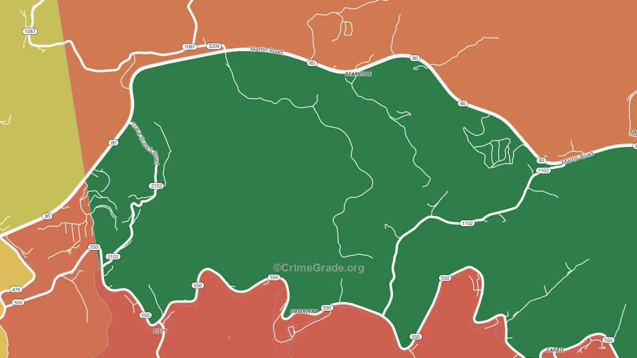 Tina, KY Map of Vandalism Rates