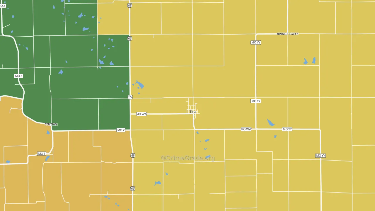 Tina, MO Map of Vandalism Rates