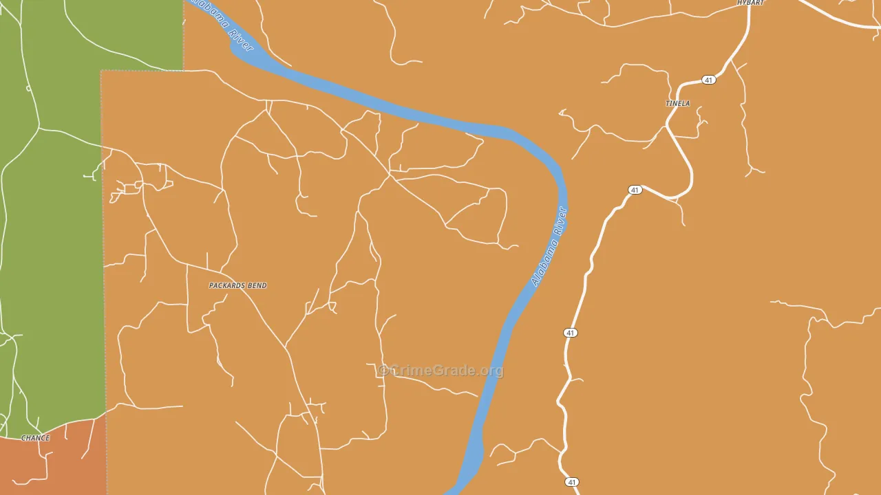 Tinela, AL Map of Vandalism Rates