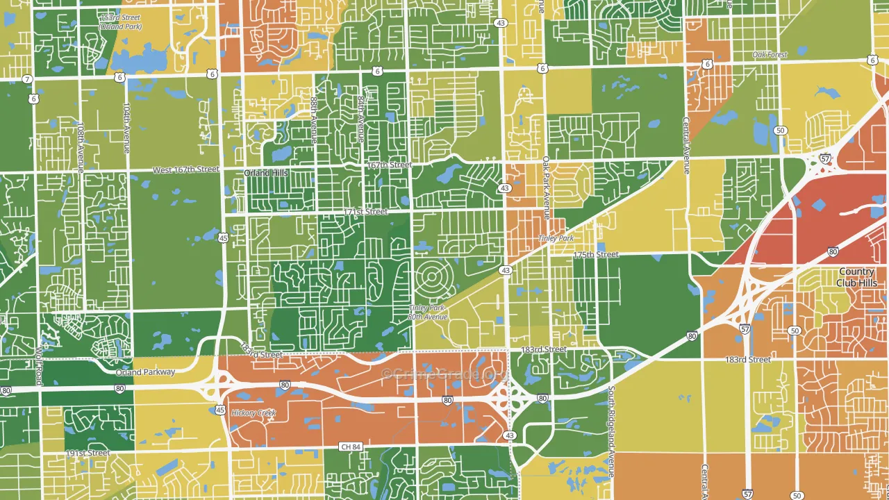 Tinley Park, IL Map of Vandalism Rates