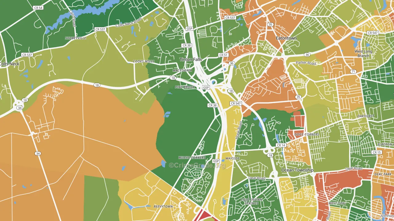 Tinton Falls, NJ Map of Vandalism Rates