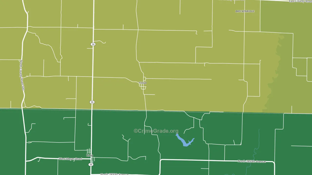 Tioga, IL Map of Vandalism Rates