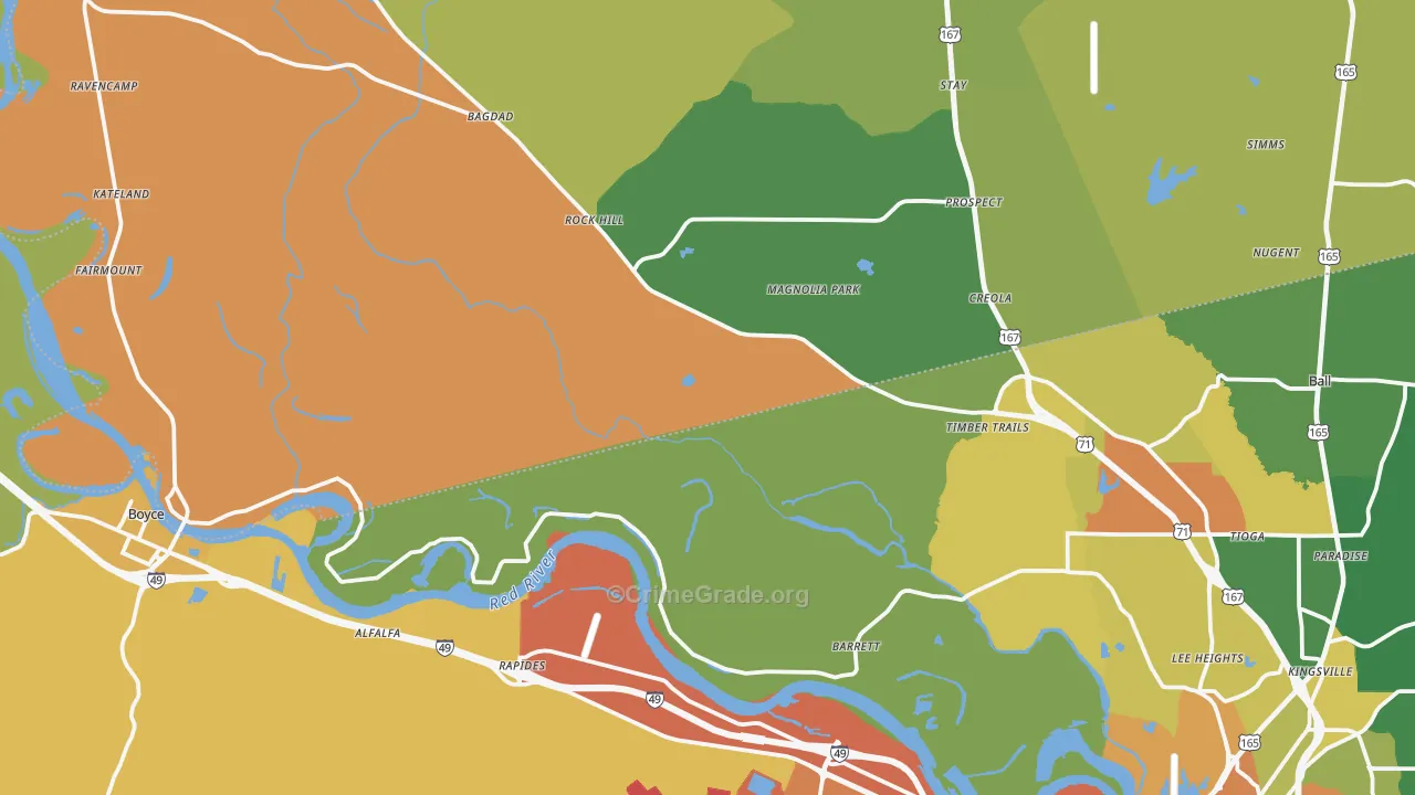 Tioga, LA Map of Vandalism Rates