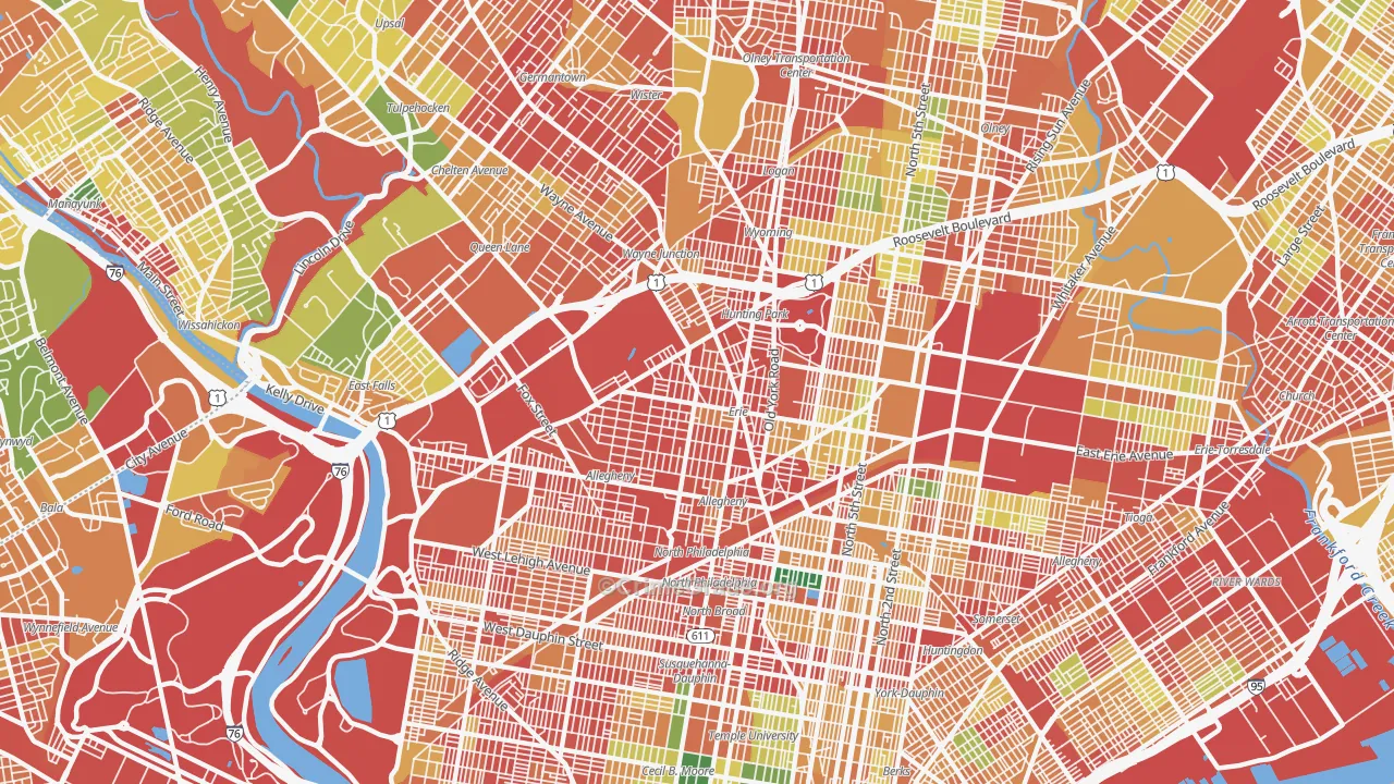 Tioga-Nicetown, Philadelphia, PA Map of Vandalism Rates