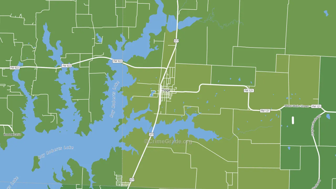 Tioga, TX Map of Vandalism Rates