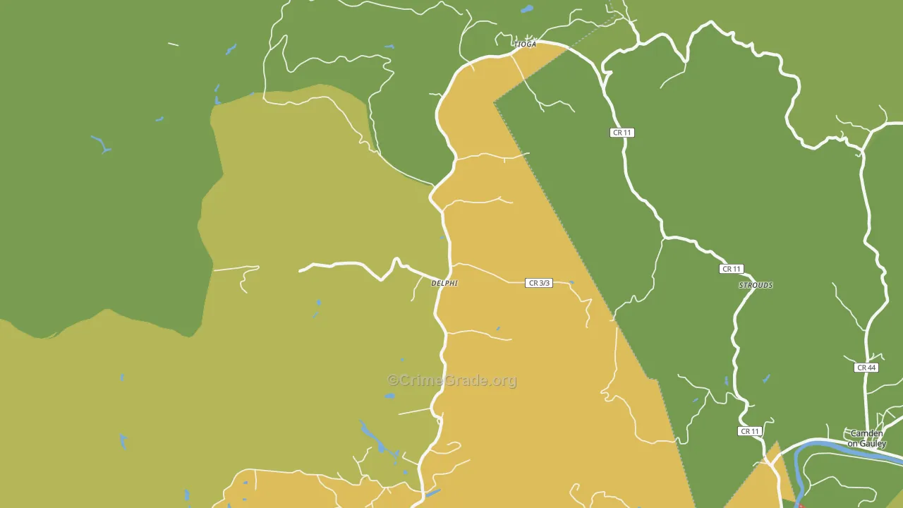 Tioga, WV Map of Vandalism Rates