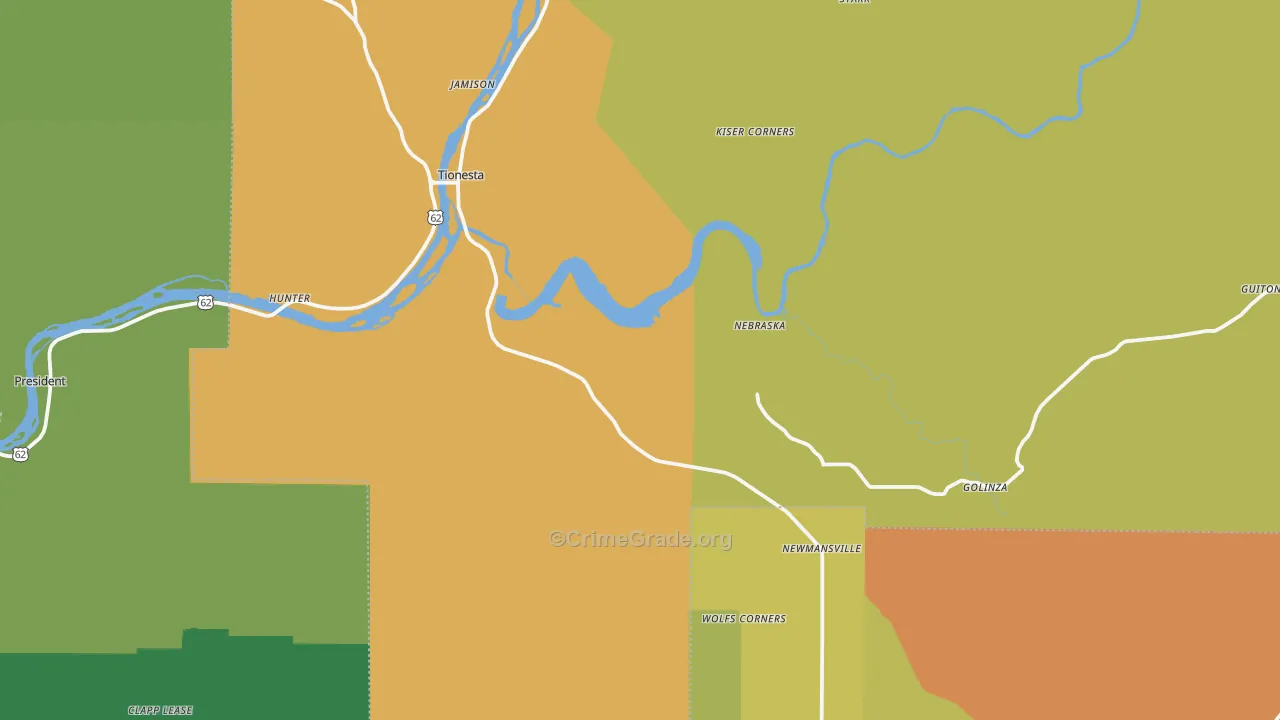 Tionesta, PA Map of Vandalism Rates