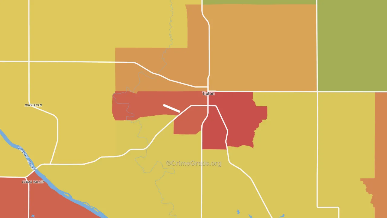 Tipton, IA Map of Vandalism Rates