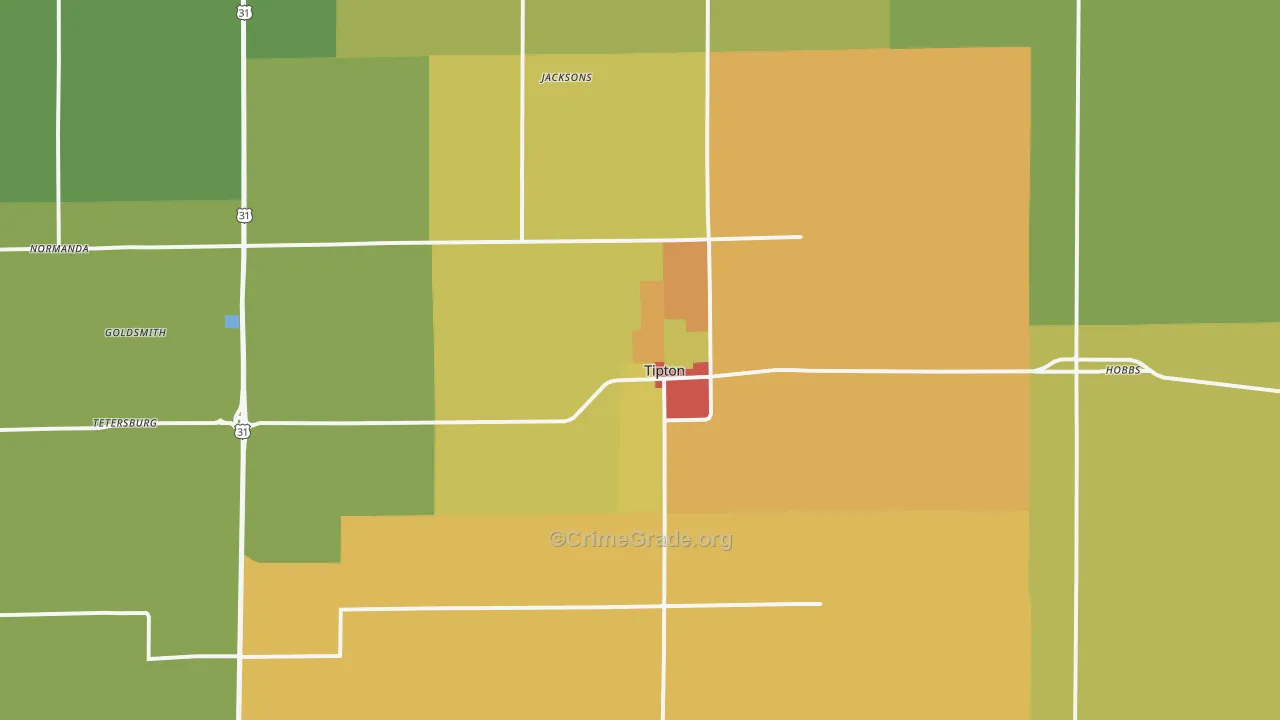 Tipton, IN Map of Vandalism Rates