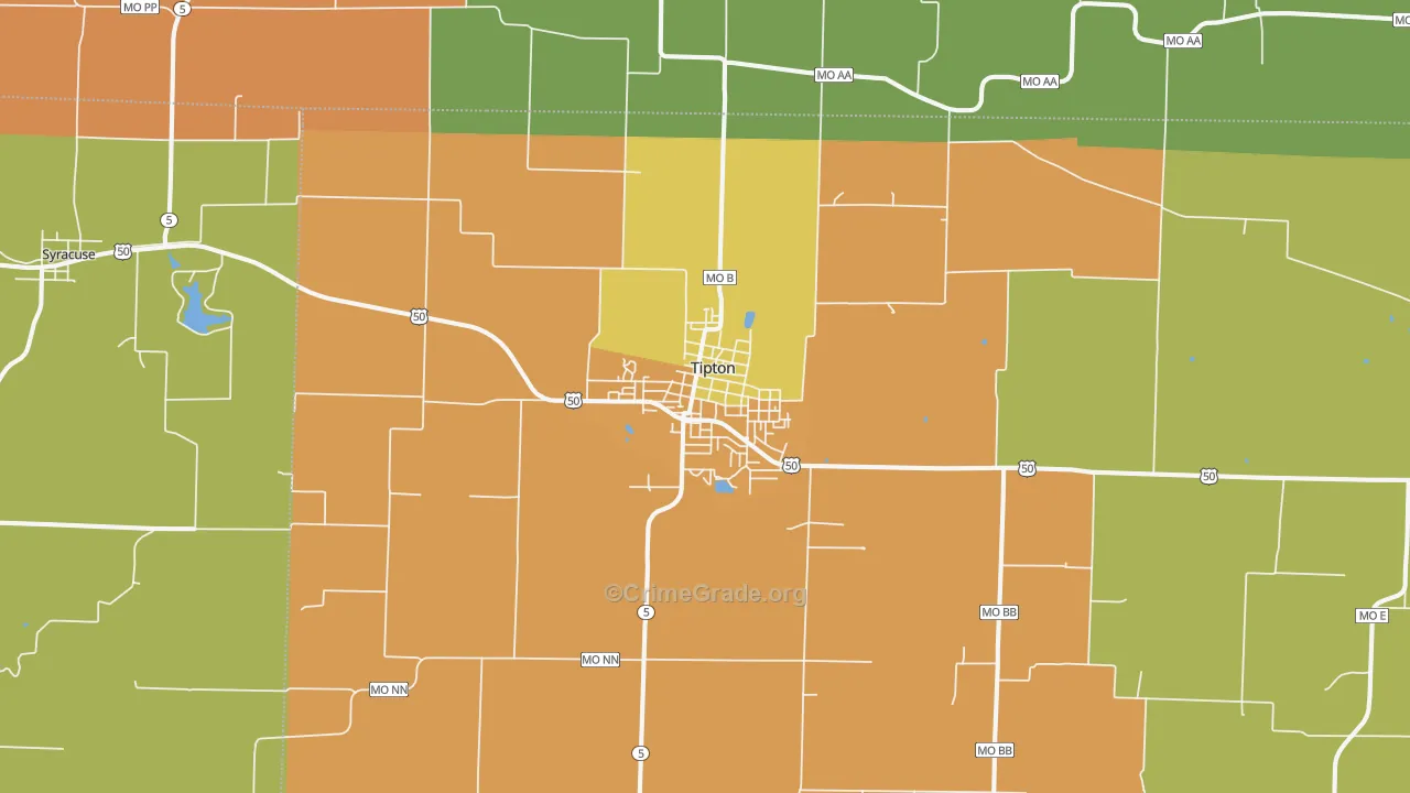Tipton, MO Map of Vandalism Rates