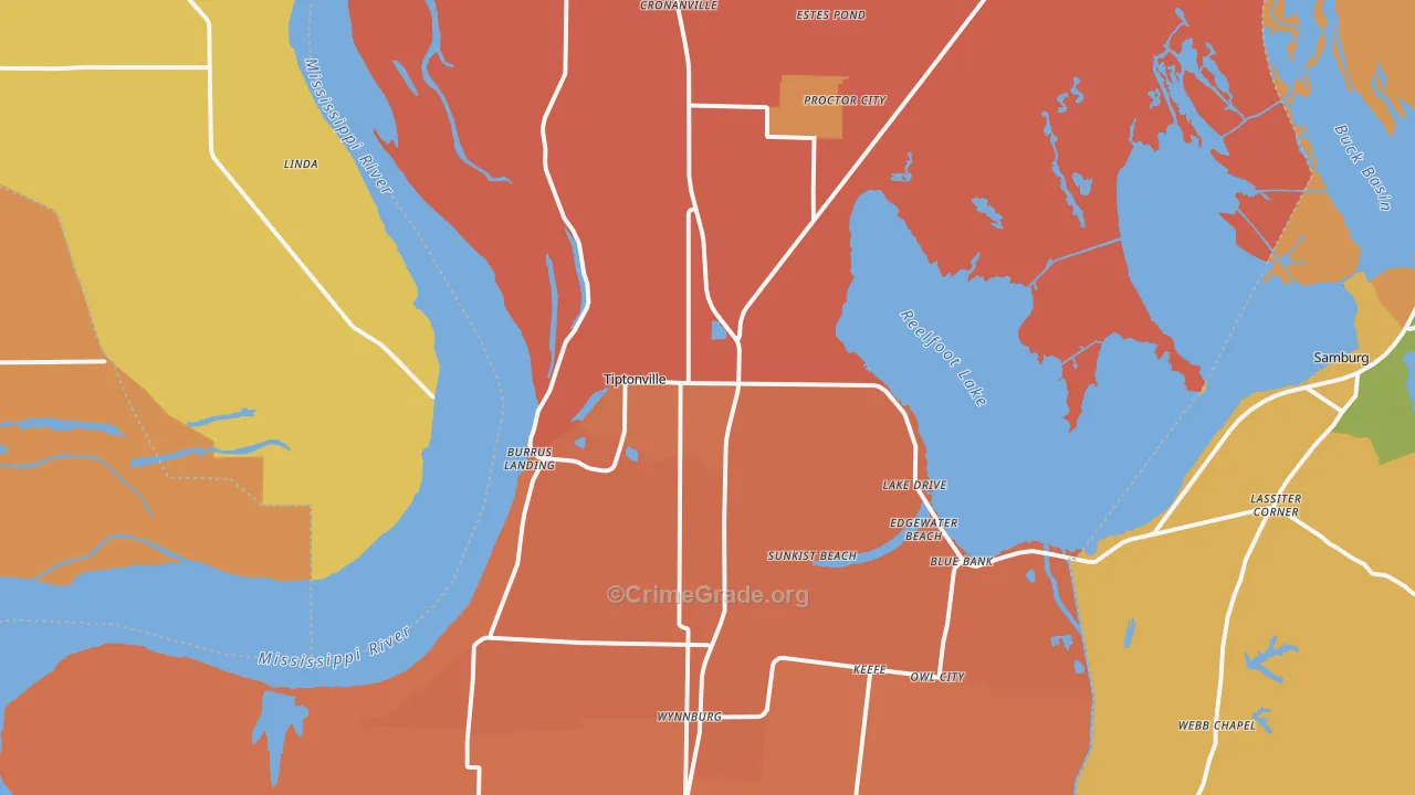 Tiptonville, TN Map of Vandalism Rates