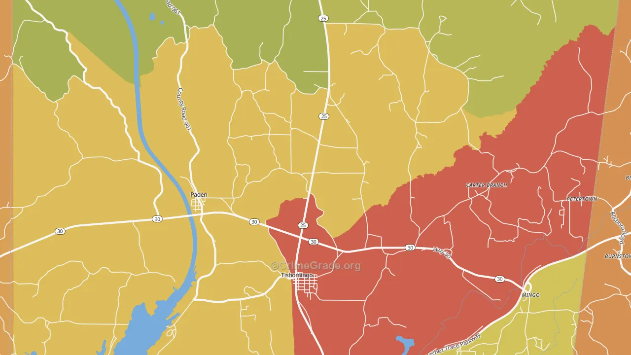 Tishomingo, MS Map of Vandalism Rates