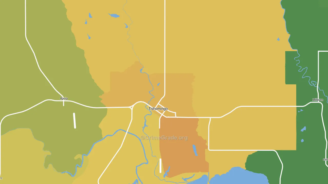 Tishomingo, OK Map of Vandalism Rates