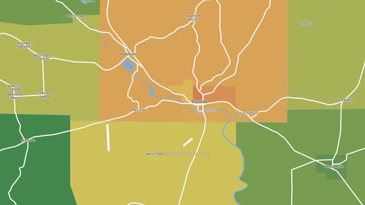 Titusville, PA Map of Vandalism Rates