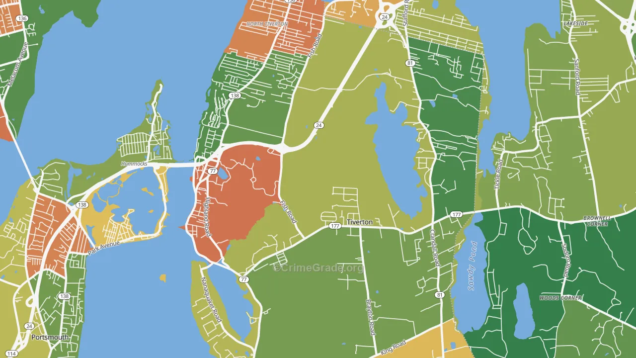 Tiverton, RI Map of Vandalism Rates