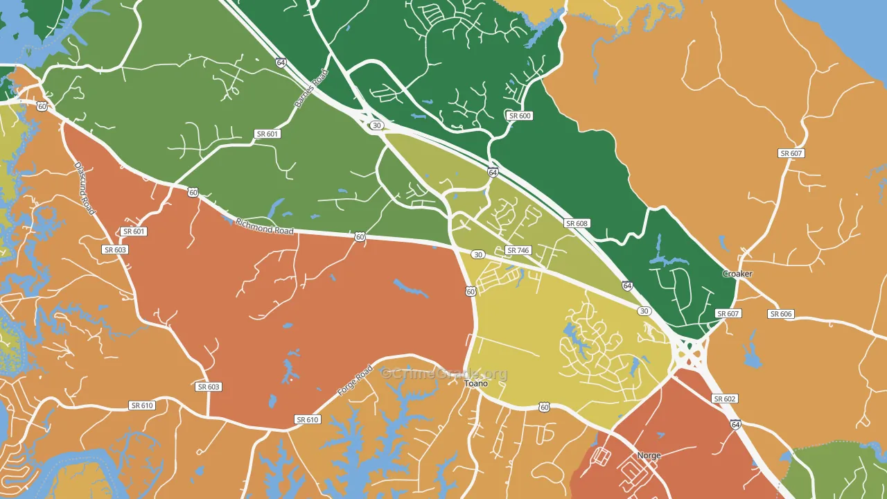 Toano, VA Map of Vandalism Rates