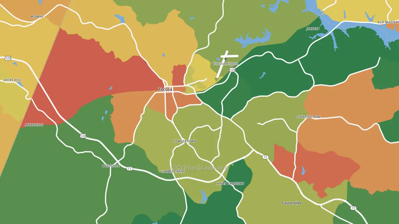 Toccoa, GA Map of Vandalism Rates